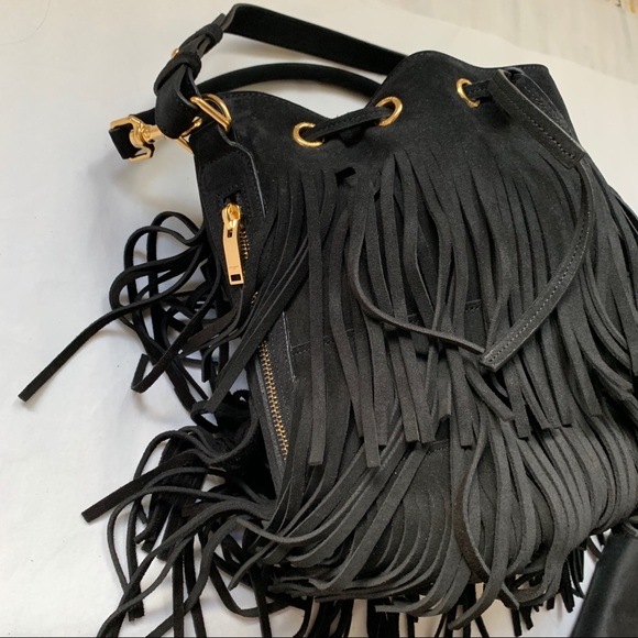 Saint Laurent Black Suede Fringed Bucket Bag - Picture 5 of 8